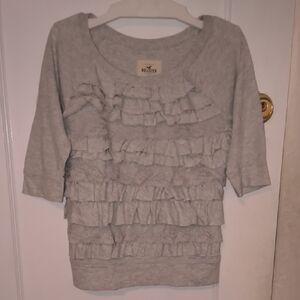 Hollister | Women's Light Gray Ruffle Long Sleeve Top